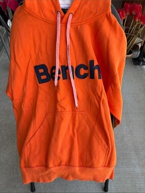 Bench Orange Hoodie with Pink Drawcords and Navy Logo